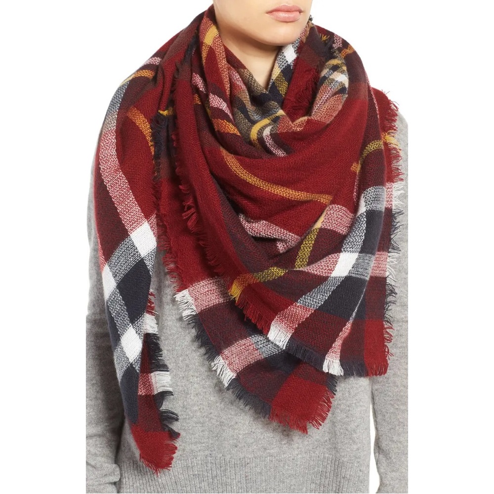 Nordstrom Rack Plaid Blanket Scarf - Red Blue Yellow White